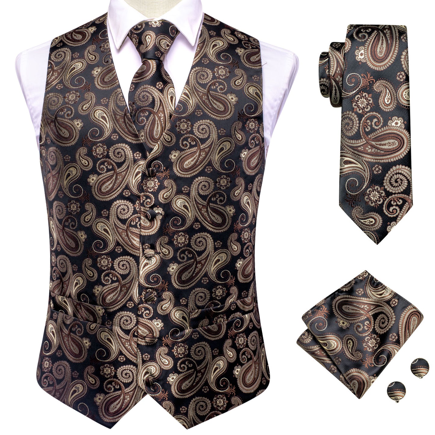 Men's Designer Waistcoat Vintage Vest Silky Set Tuxedo Gilet Maple Seeds