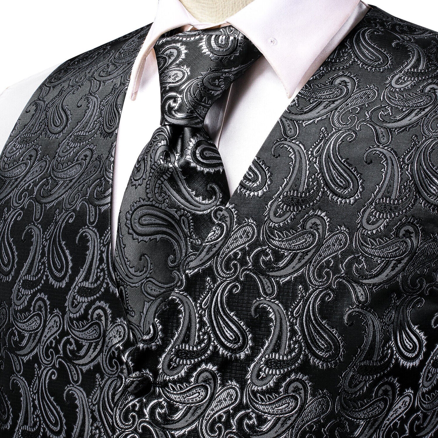 Designer Floral Waistcoat Silky Novelty Vest Black Seeds