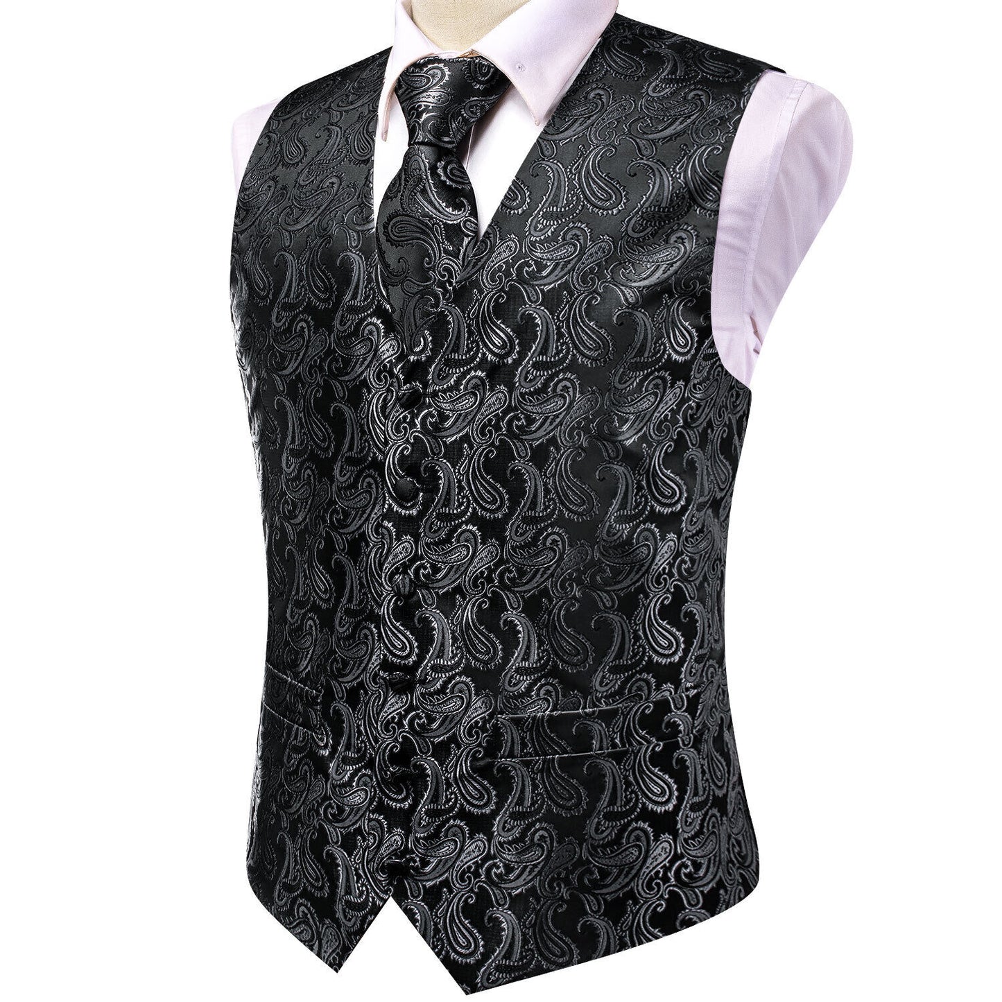 Designer Floral Waistcoat Silky Novelty Vest Black Seeds