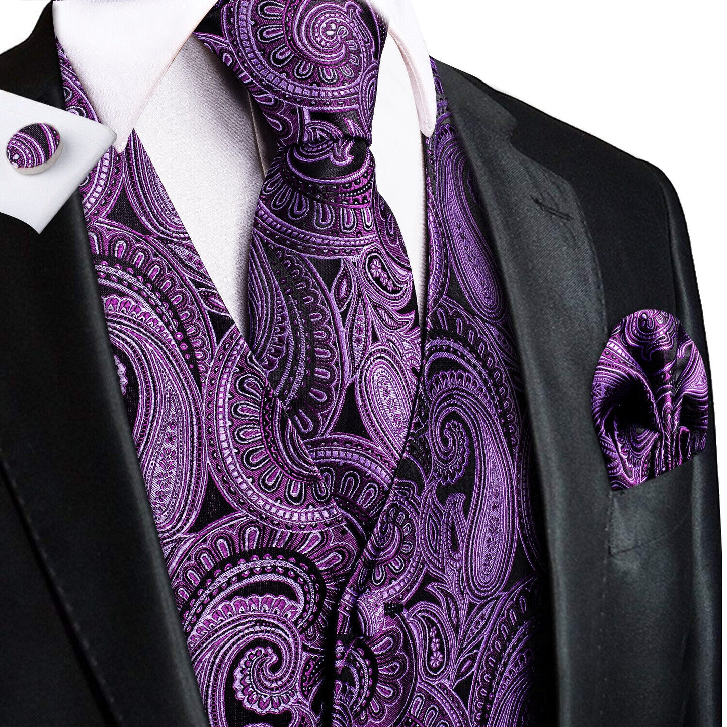 Designer Floral Waistcoat Silky Novelty Vest Violet Inca