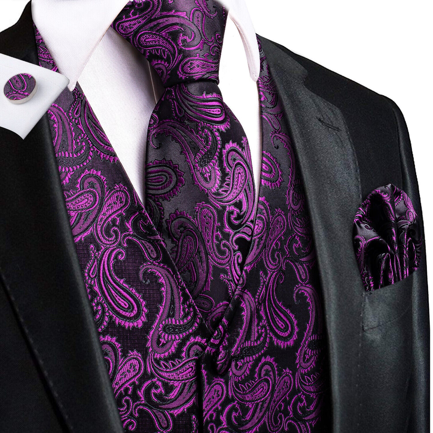 Designer Floral Waistcoat Silky Novelty Vest Purple Seeds