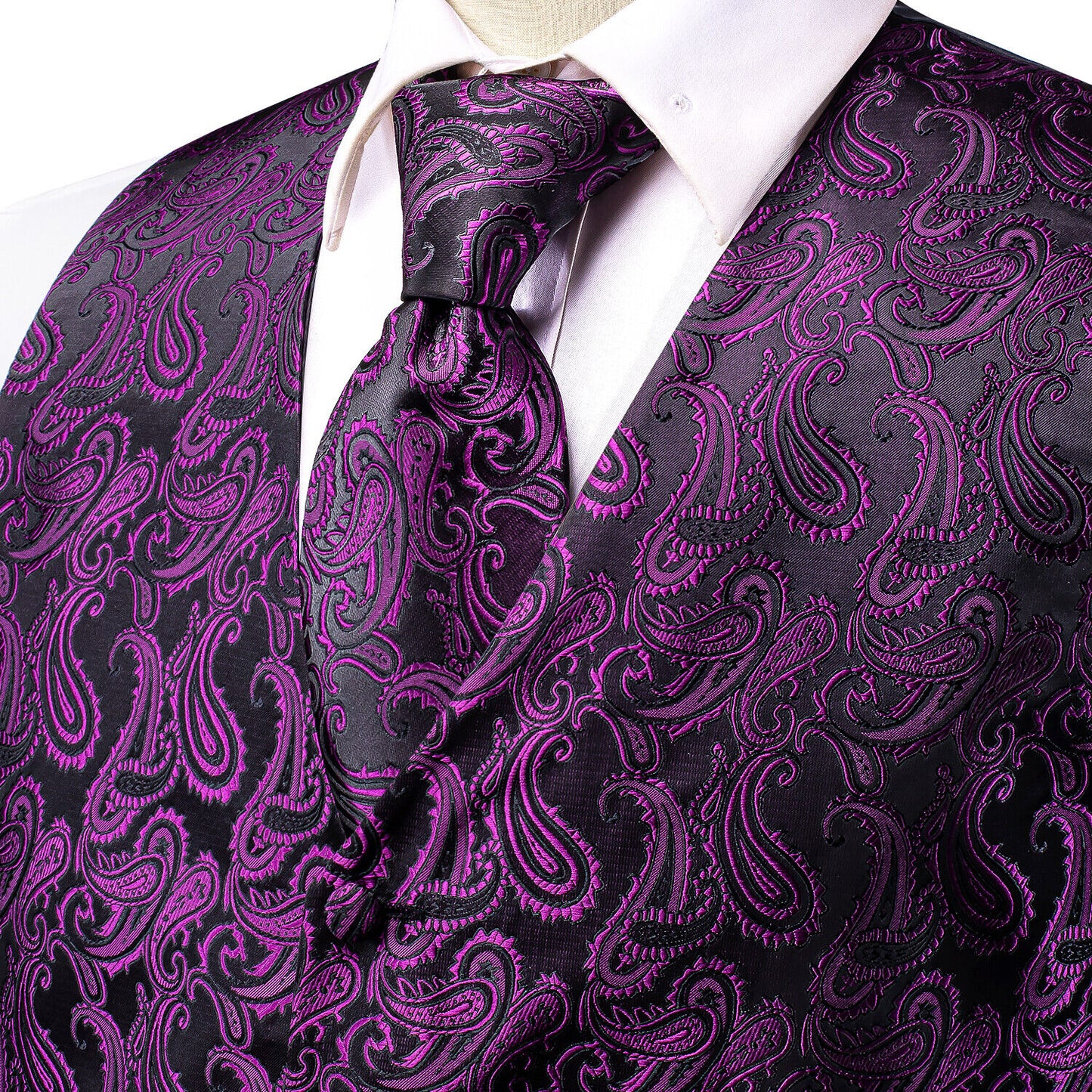 Designer Floral Waistcoat Silky Novelty Vest Purple Seeds