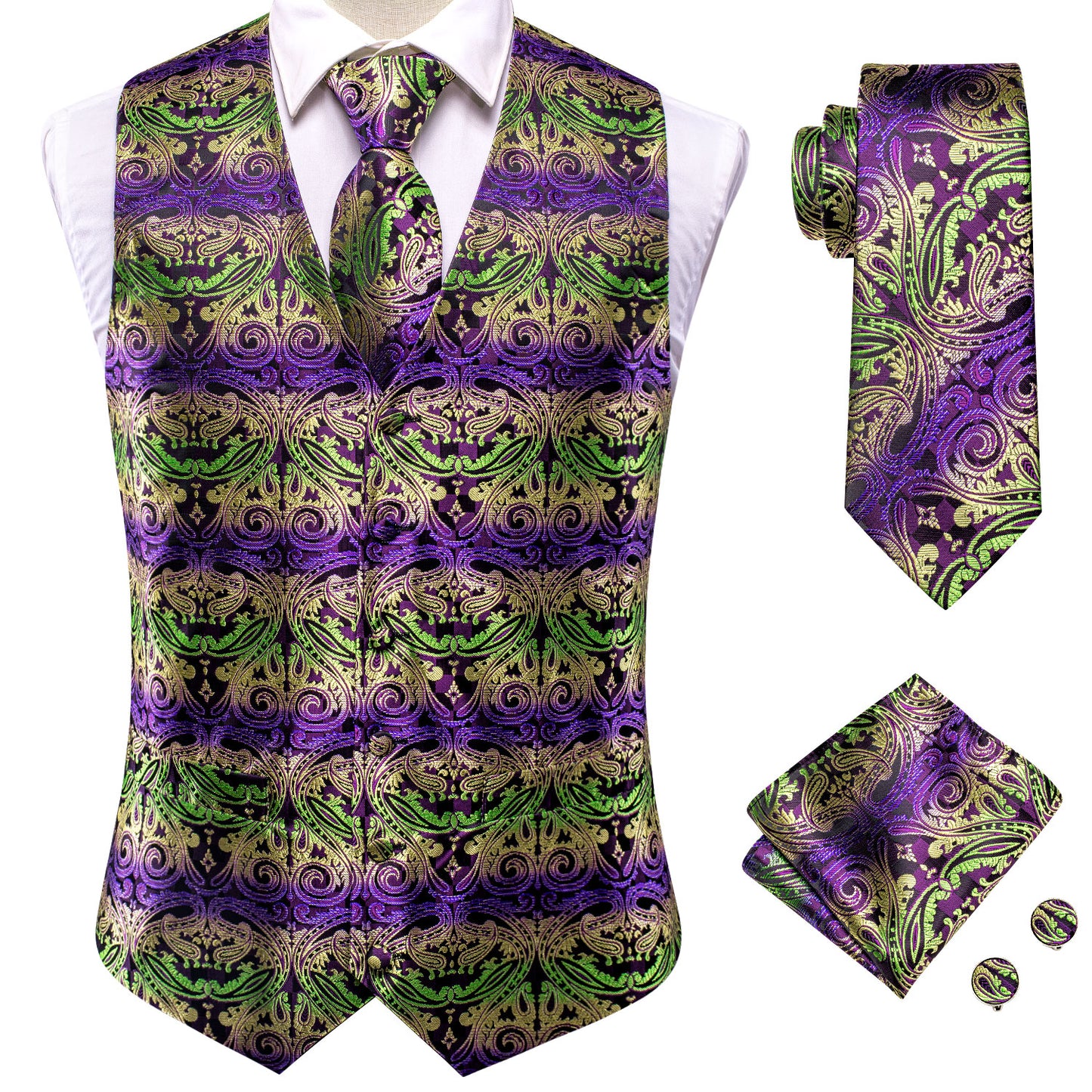 Men's Designer Waistcoat Vintage Vest Silky Set Tuxedo Gilet Mask Inca