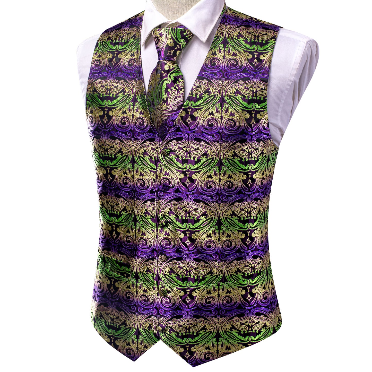 Men's Designer Waistcoat Vintage Vest Silky Set Tuxedo Gilet Mask Inca