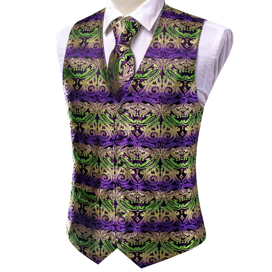 Designer Floral Waistcoat Silky Novelty Vest Neon Inca