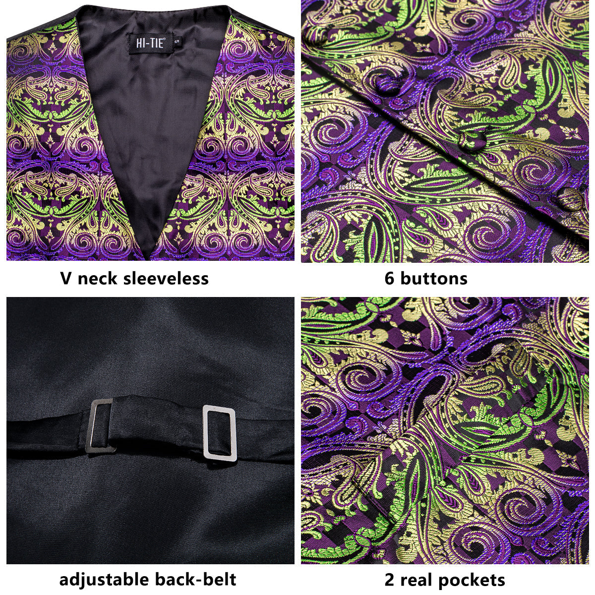 Designer Floral Waistcoat Silky Novelty Vest Neon Inca