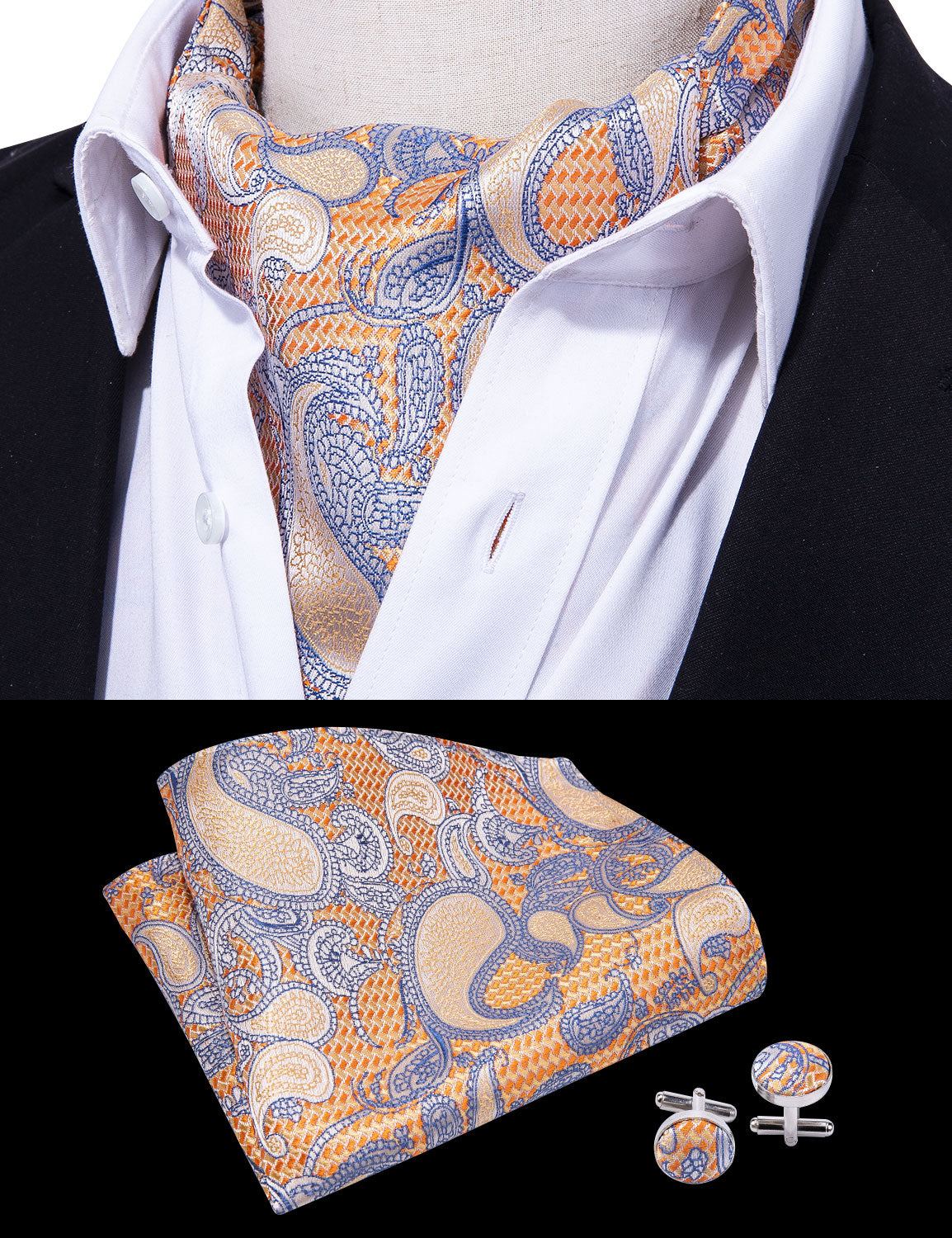 Victorian Ascot Silky Floral Day Cravat Set [Sunny Paisley]