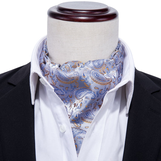 Victorian Ascot Silky Floral Day Cravat Set [Sky Paisley]