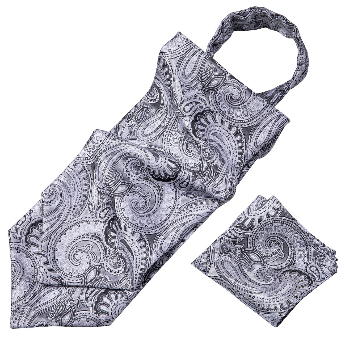 Victorian Ascot Silky Floral Day Cravat Set [Steel P-Damask]