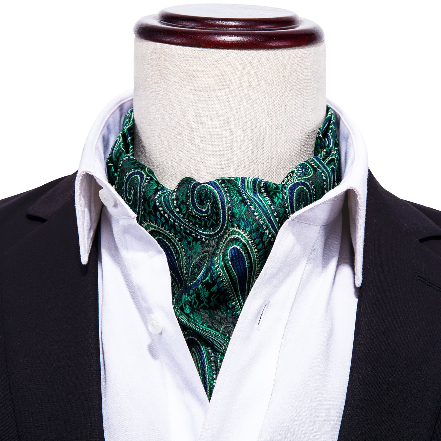 Victorian Ascot Silky Floral Day Cravat Set [Pine Paisley]