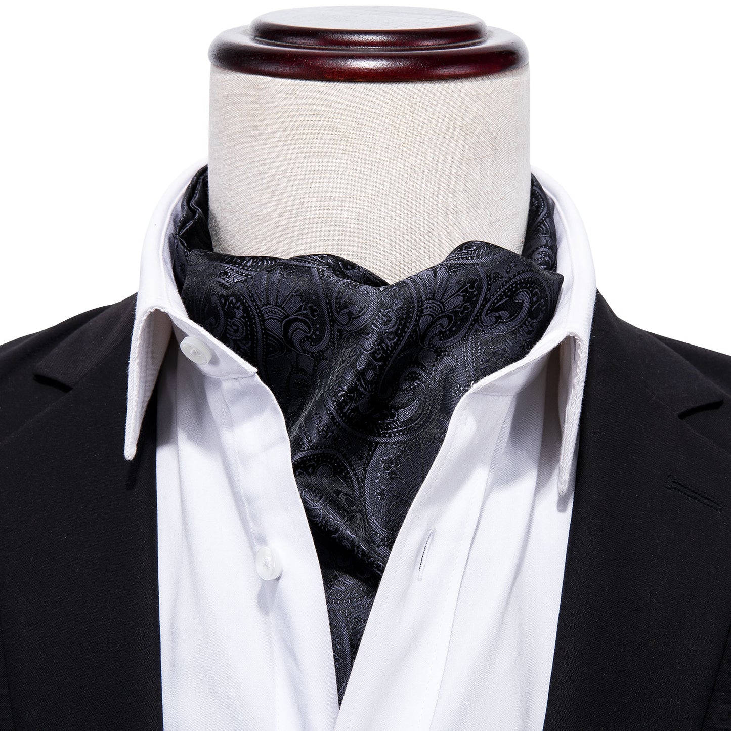 Victorian Ascot Silky Floral Day Cravat Set [Charcoal Paisley]