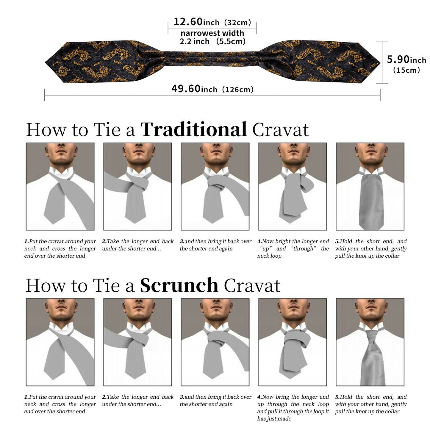 Victorian Ascot Silky Plain Satin Day Cravat Set [Royal Blue]