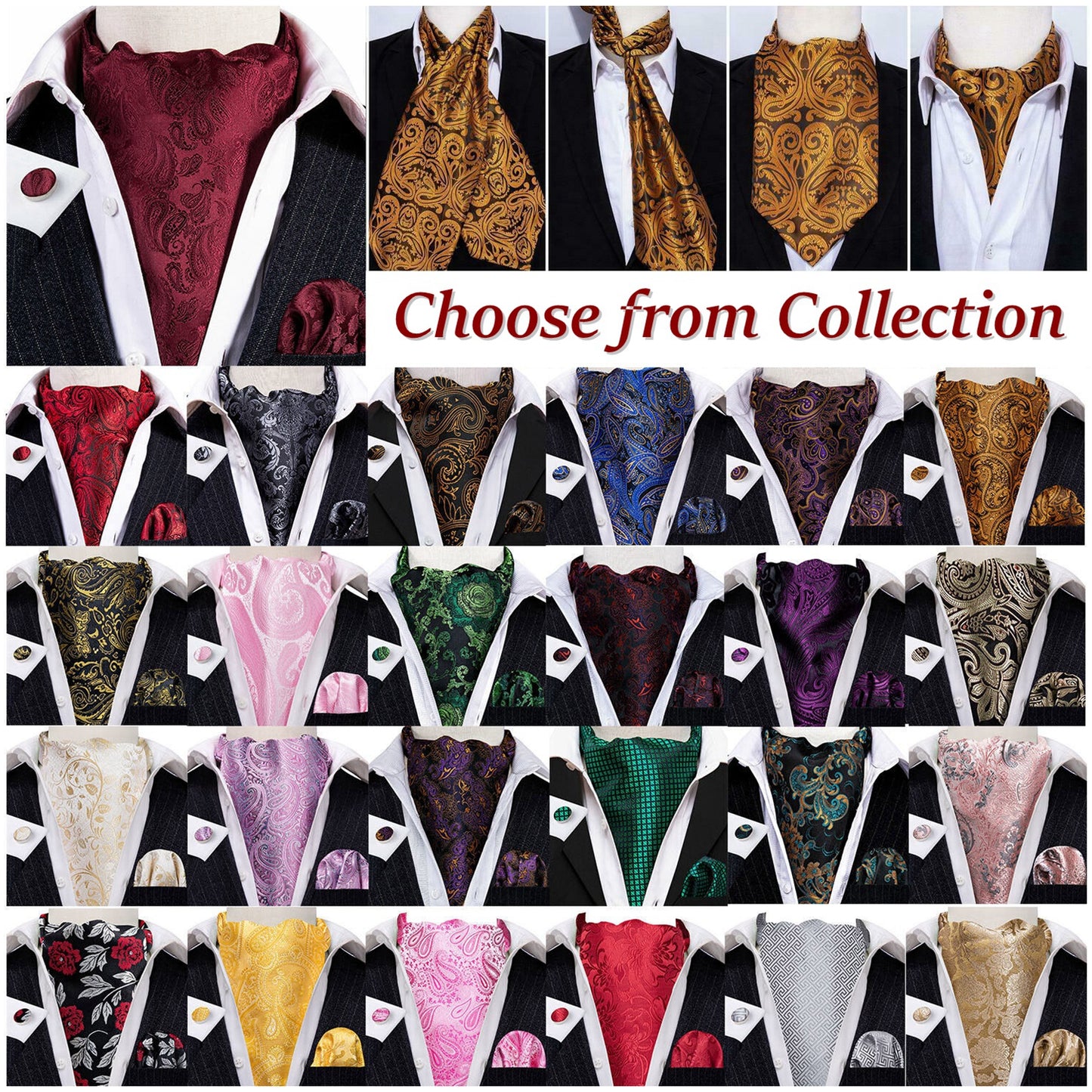 Victorian Ascot Silky Floral Day Cravat Set [Royal Paisley]