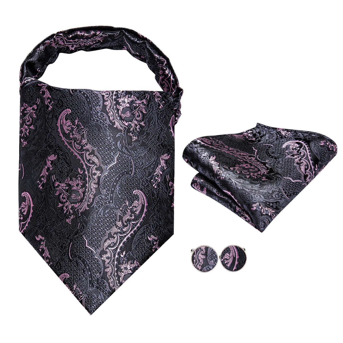Victorian Ascot Silky Floral Day Cravat Set [Purple Srpnt]