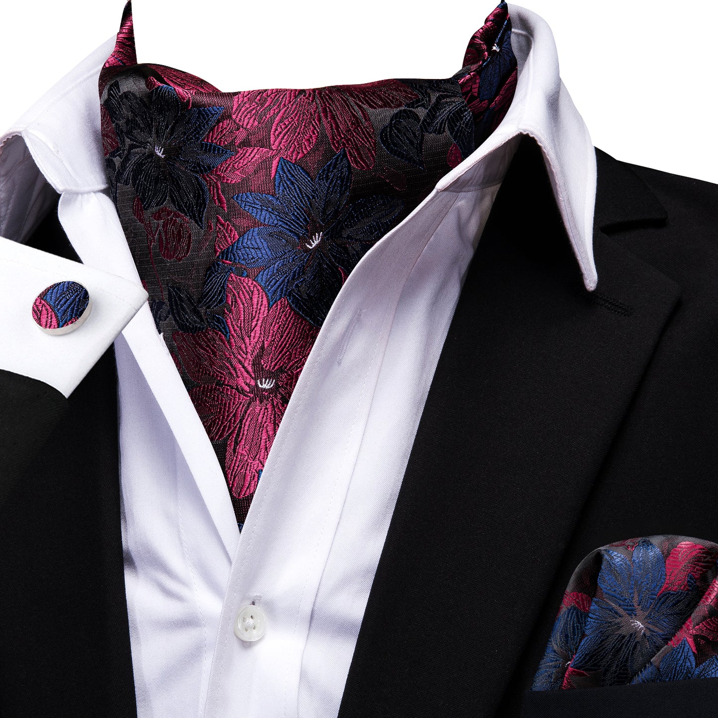 Victorian Ascot Silky Floral Day Cravat Set [Purple Grdn]