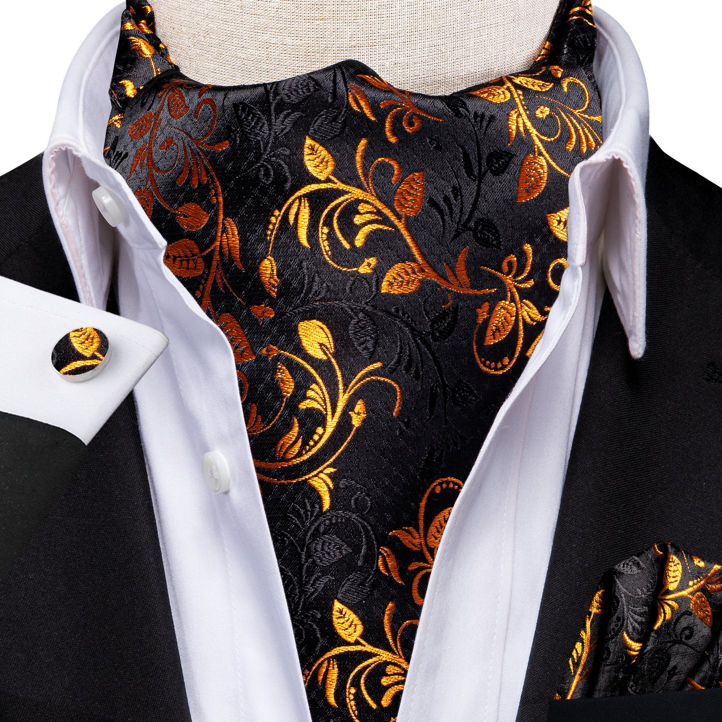 Victorian Ascot Silky Floral Day Cravat Set [Gardn Goldn]