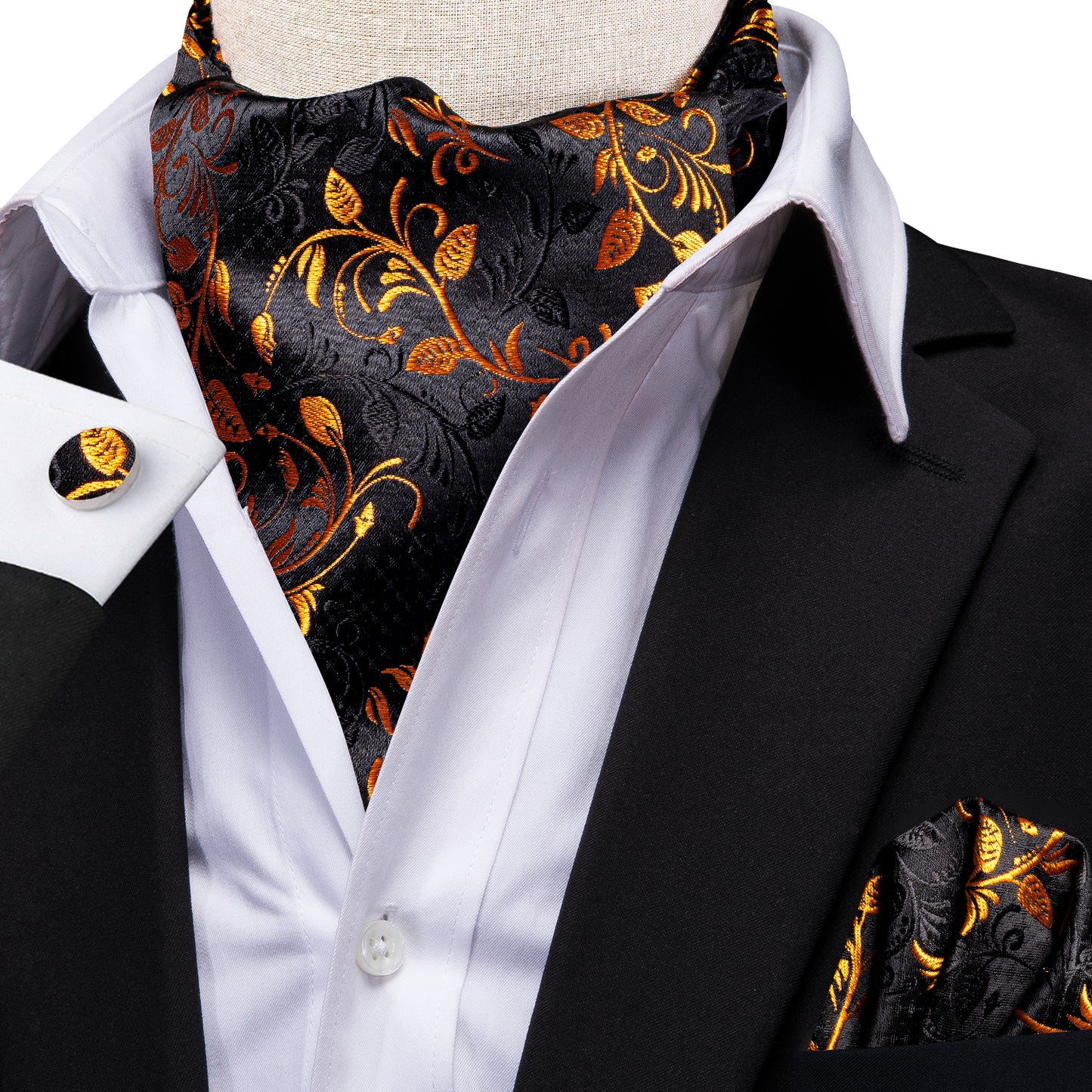 Victorian Ascot Silky Floral Day Cravat Set [Gardn Goldn]