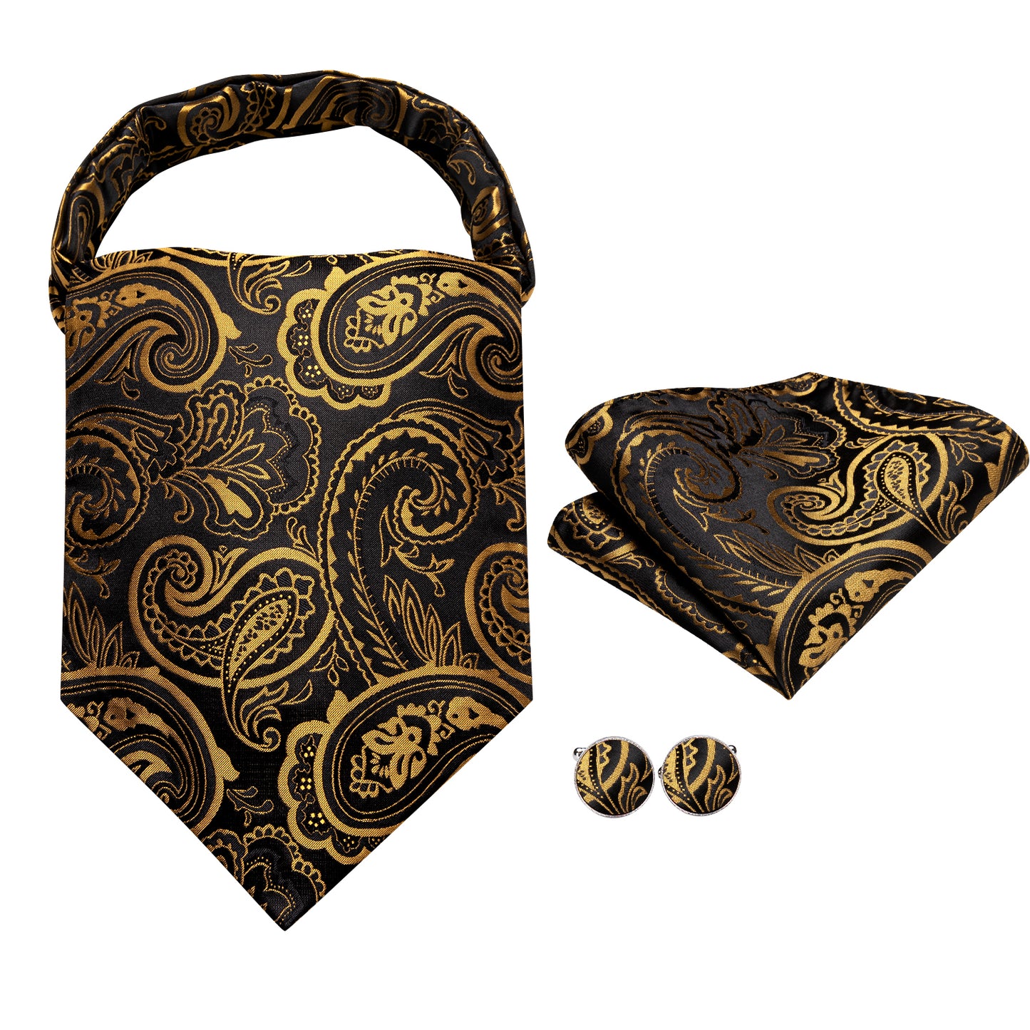 Victorian Ascot Silky Floral Day Cravat Set [Paisley-D-Black]