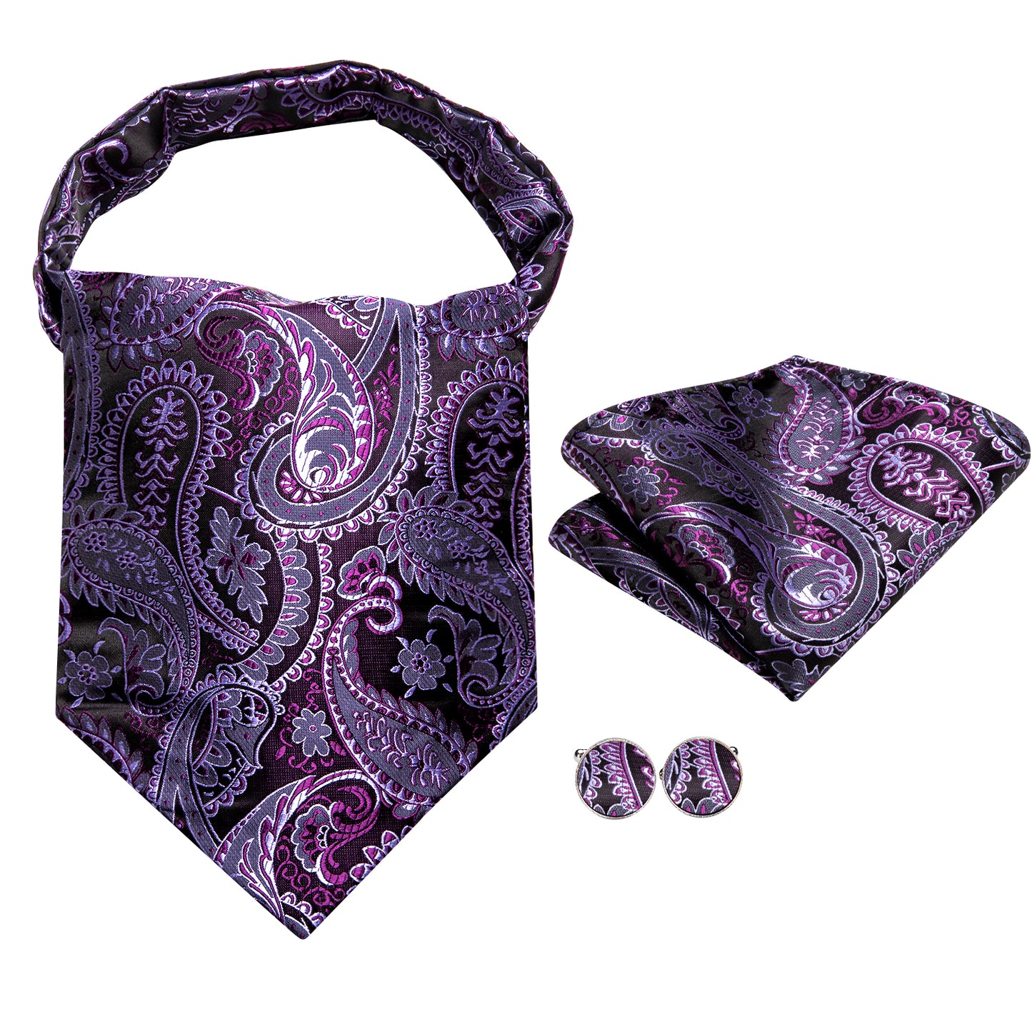 Victorian Ascot Silky Floral Day Cravat Set [Paisley Purple]