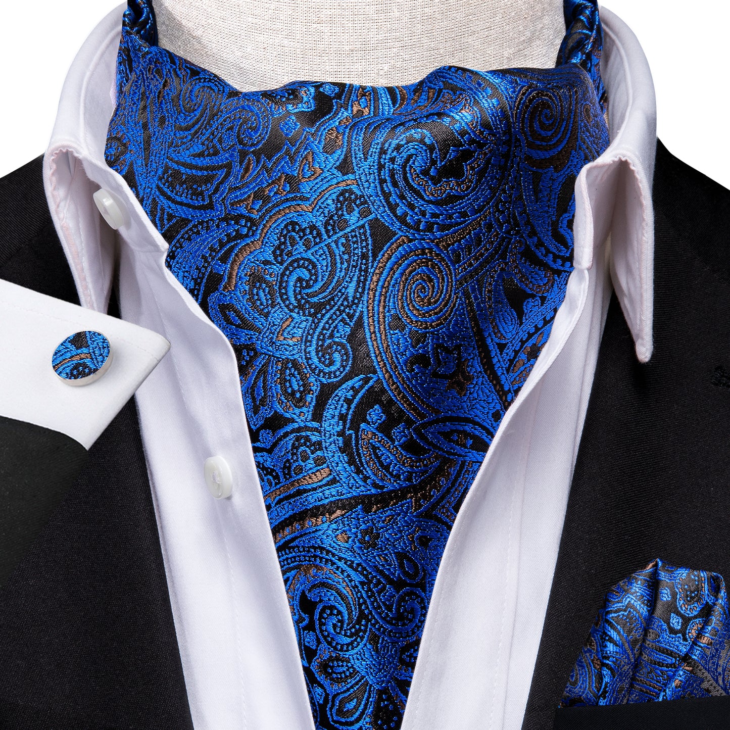 Victorian Ascot Silky Floral Day Cravat Set [Pacific Swirl]