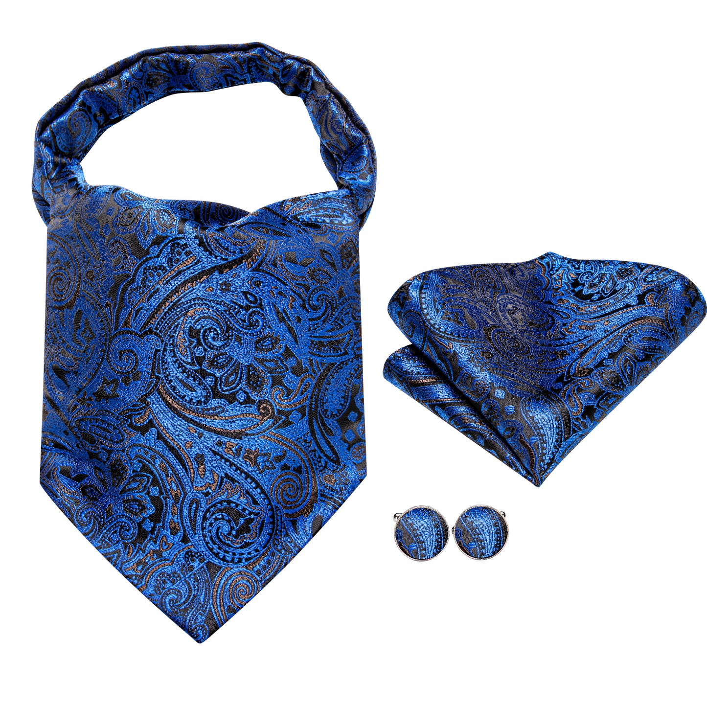 Victorian Ascot Silky Floral Day Cravat Set [Pacific Swirl]