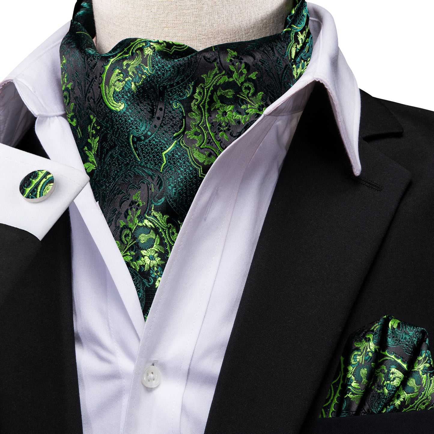 Victorian Ascot Silky Floral Day Cravat Set [Forest Srpnt]