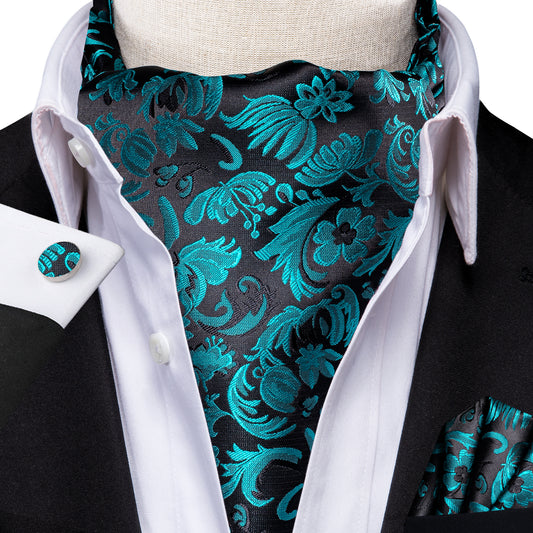 Victorian Ascot Silky Floral Day Cravat Set [Turq Garden]