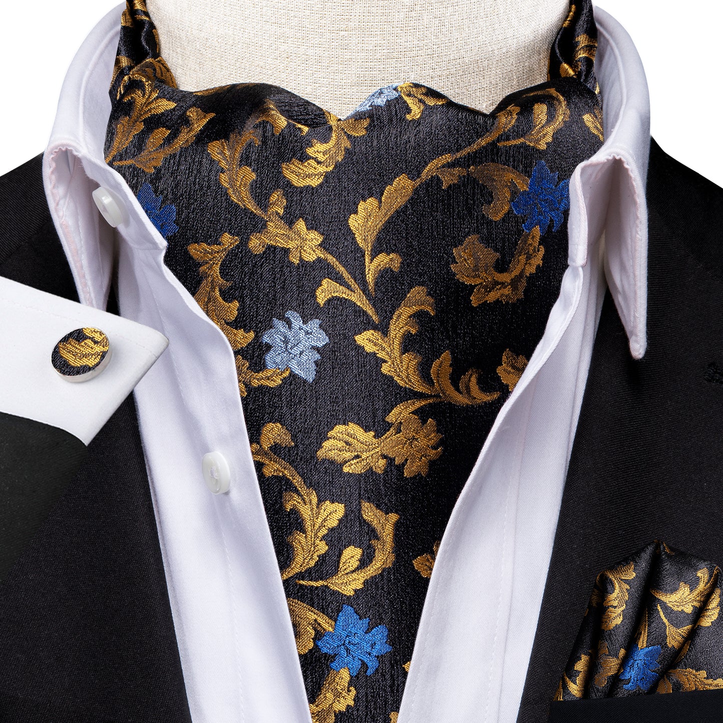 Victorian Ascot Silky Floral Day Cravat Set [Garden Inky]