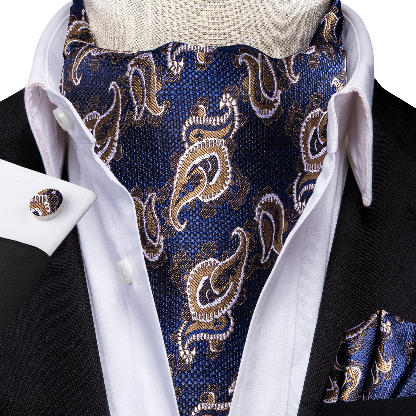 Victorian Ascot Silky Floral Day Cravat Set [Pacif Mackerel]