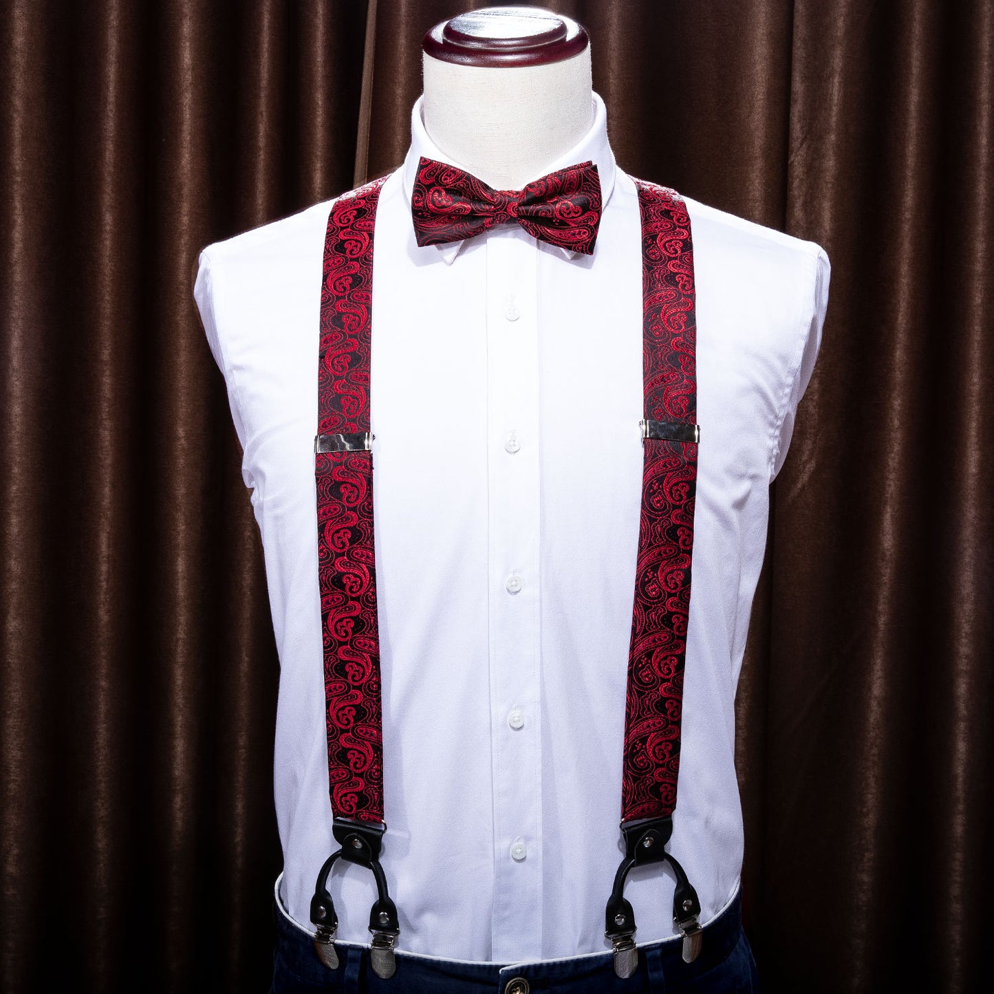 BD2001 Men's Braces Designer Clip Suspender Set [Red Paisley]