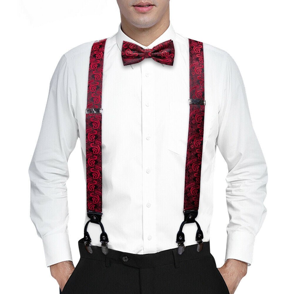 BD2001 Men's Braces Designer Clip Suspender Set [Red Paisley]