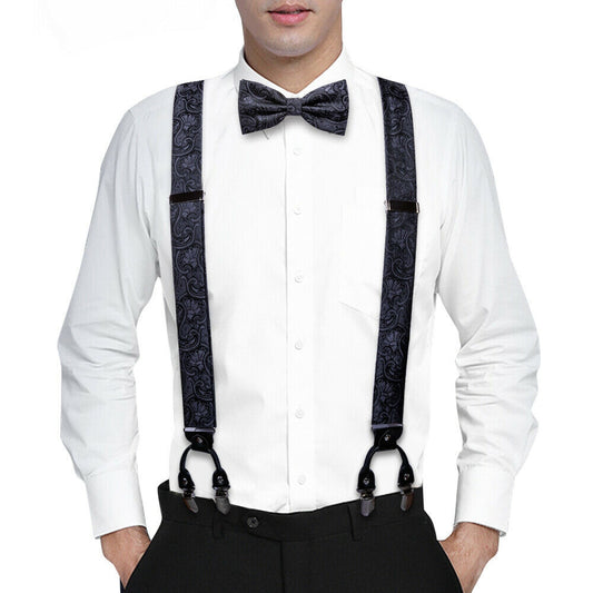 BD2005 Men's Braces Designer Clip Suspender Set [Charcoal Damask]