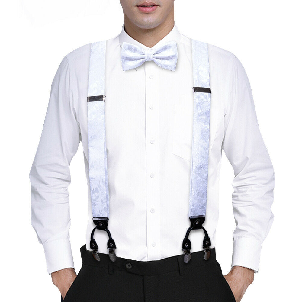 BD2006 Men's Braces Designer Clip Suspender Set [White Floral]