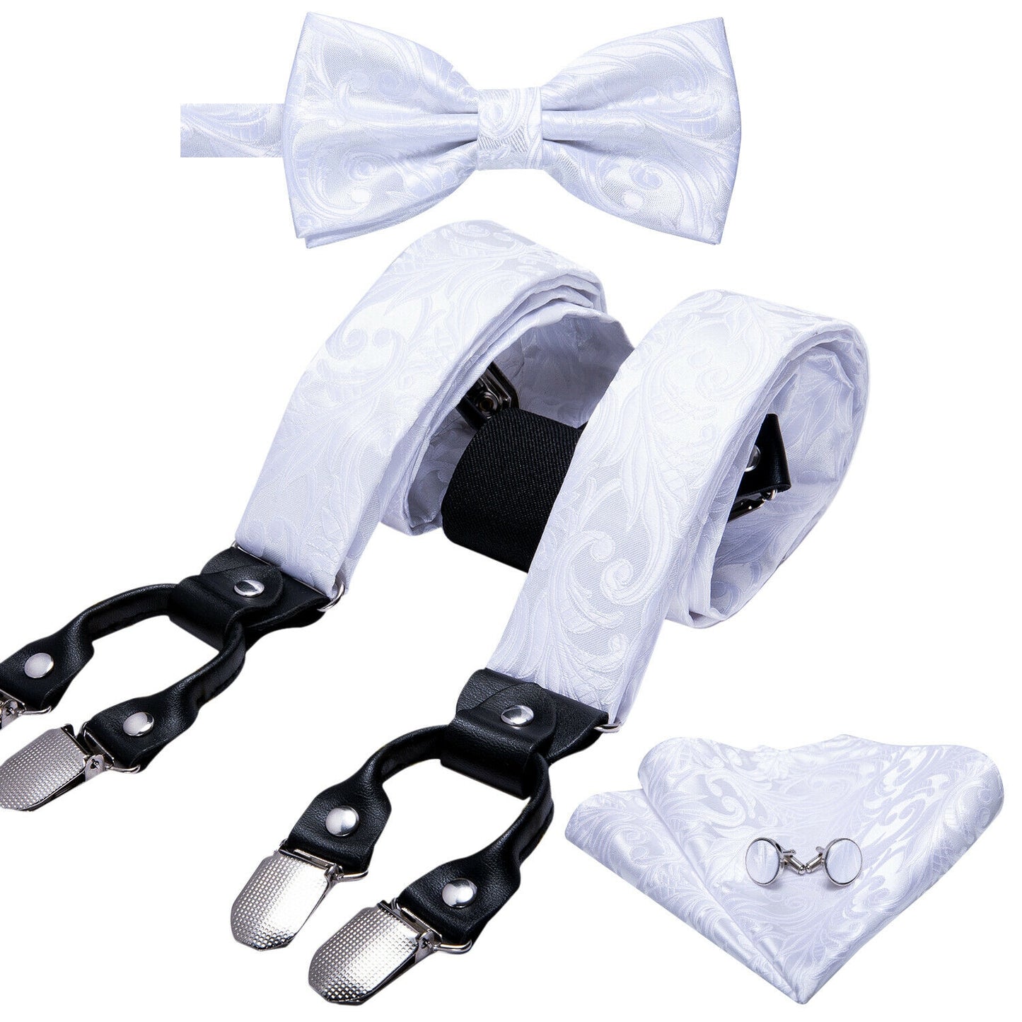 BD2006 Men's Braces Designer Clip Suspender Set [White Floral]