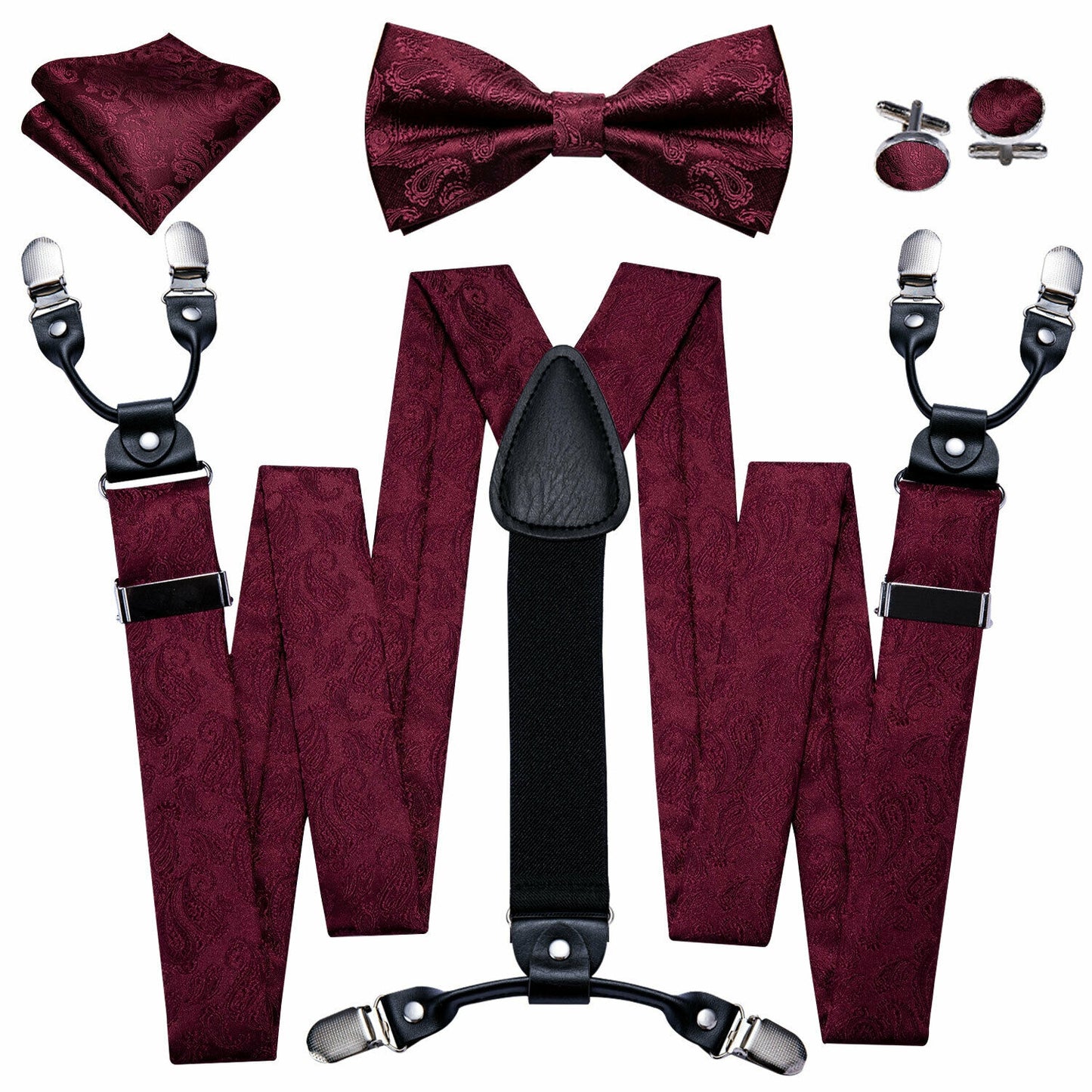 BD2007 Men's Braces Designer Clip Suspender Set [Paisley Red]