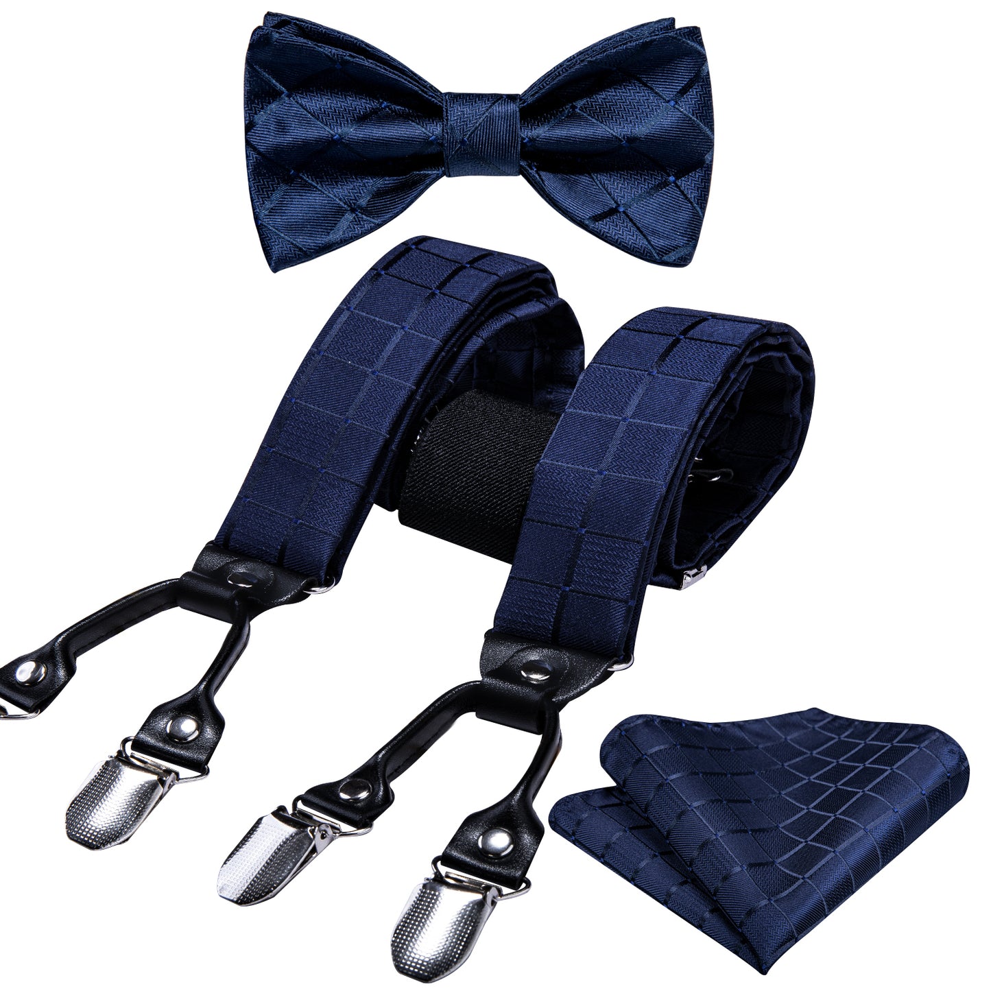 BD2008 Men's Braces Designer Clip Suspender Set [Blue Cubes]