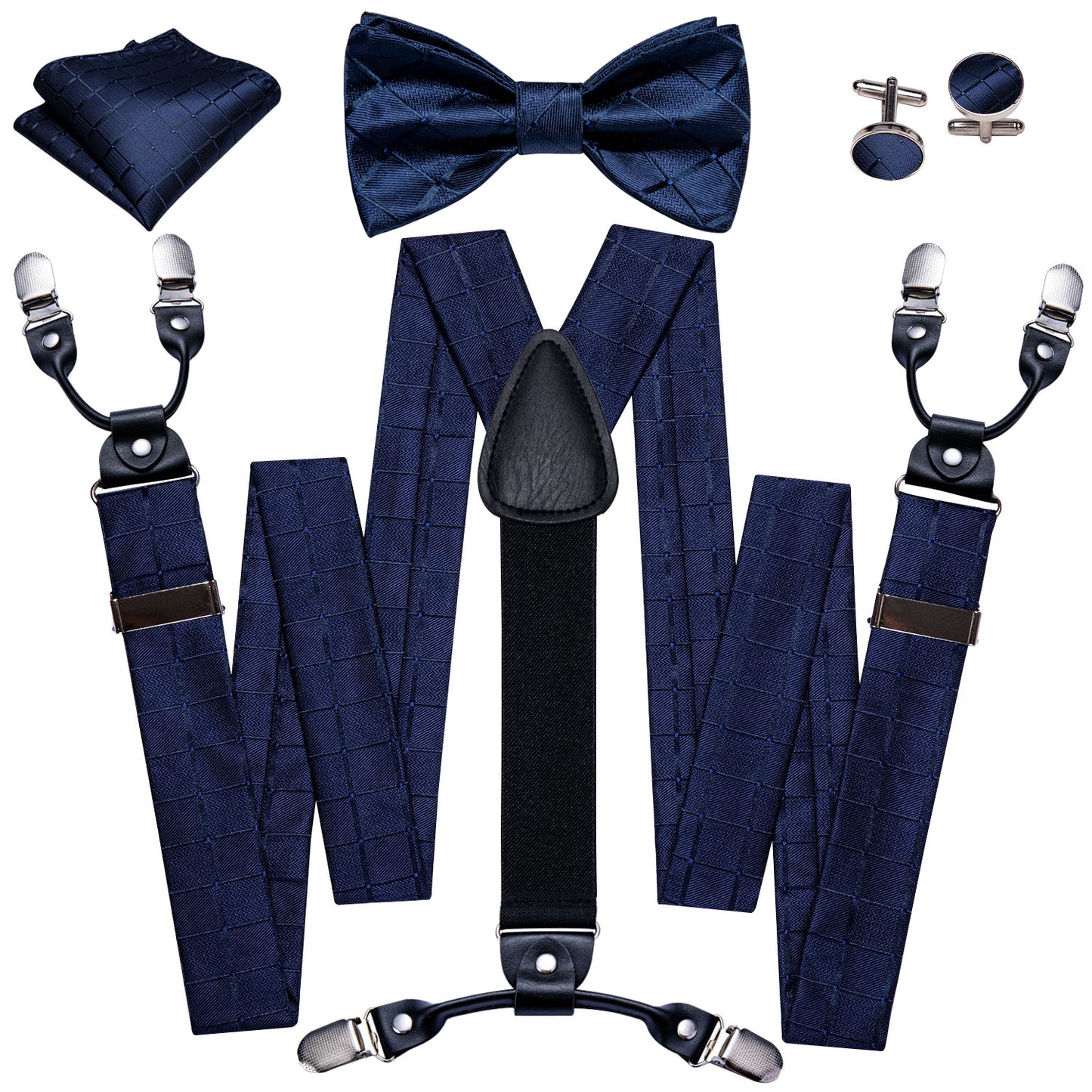 BD2008 Men's Braces Designer Clip Suspender Set [Blue Cubes]