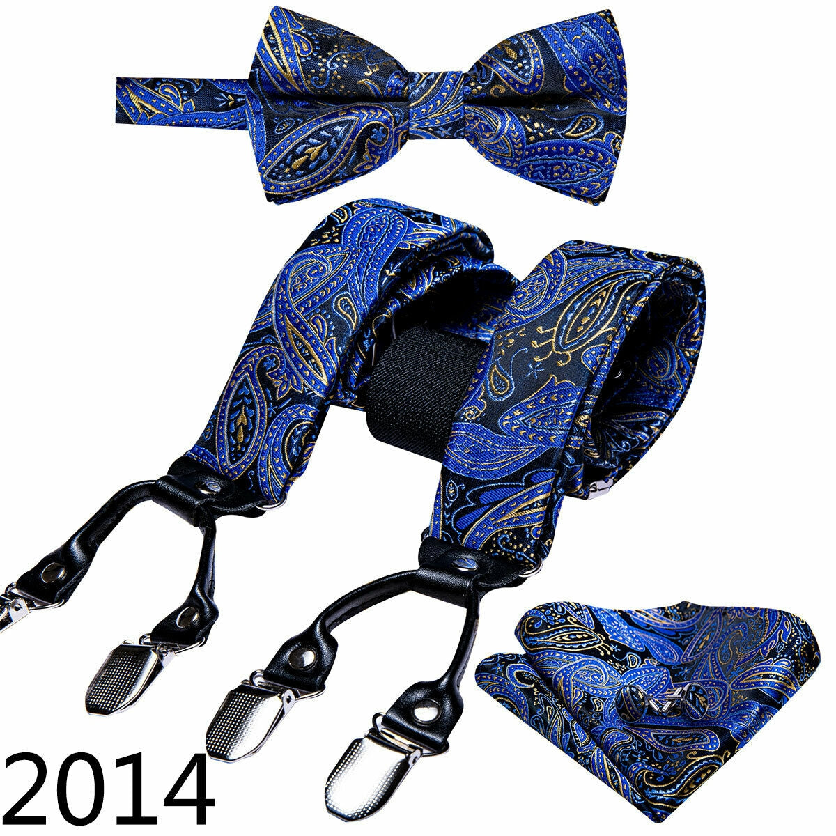 BD2014 Men's Braces Designer Clip Suspender Set [Blue n Gold]