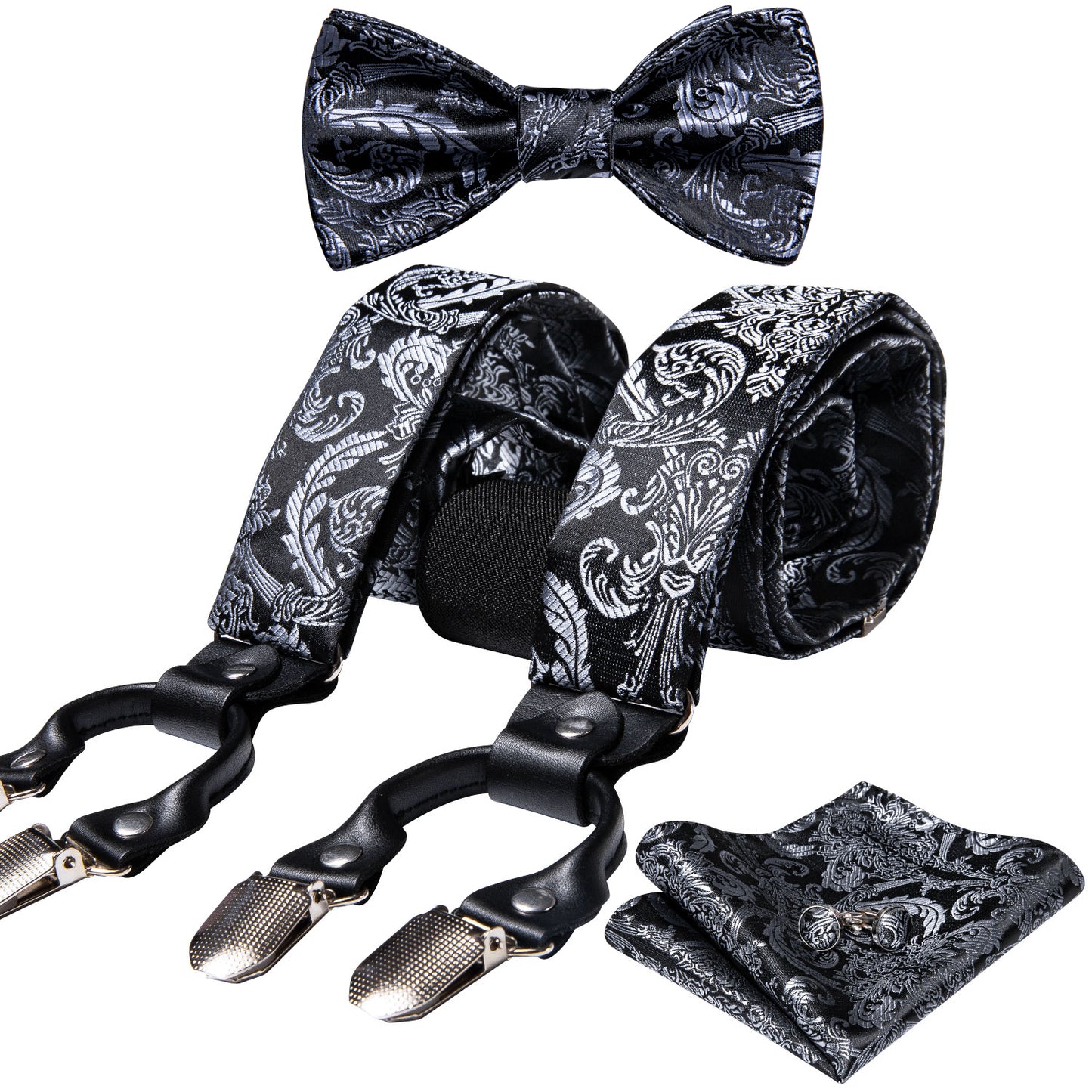 BD2018 Men's Braces Designer Clip Suspender Set [Black Paisley]