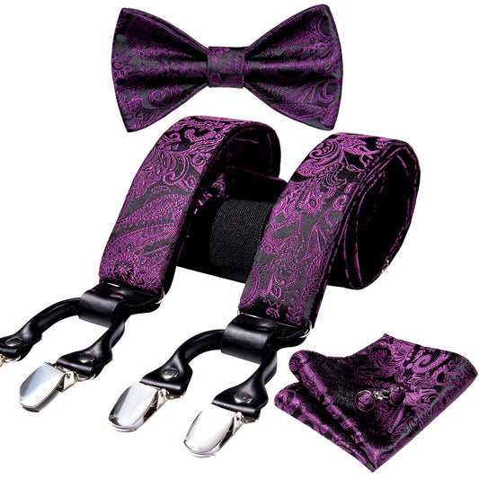 BD2023 Men's Braces Designer Clip Suspender Set [Purple Paisley]