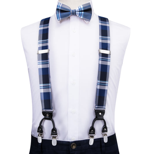 BD3003 Men's Braces Designer Clip Suspender Set [Blue Tartan]