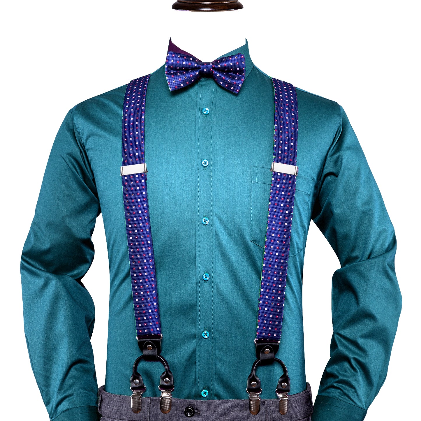 BD3006 Men's Braces Designer Clip Suspender Set [Blue Dots]