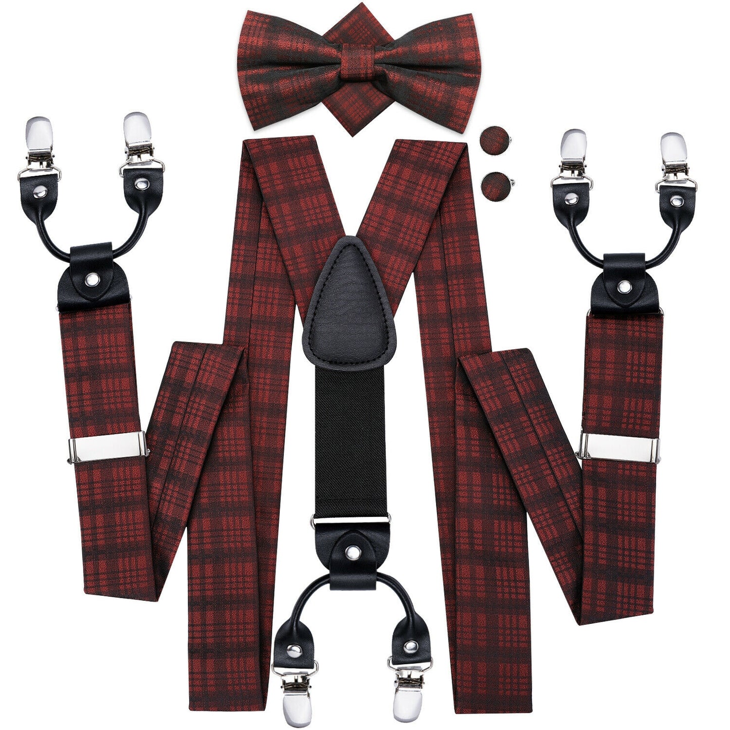 BD3007 Men's Braces Designer Clip Suspender Set [Maroon Tartan]