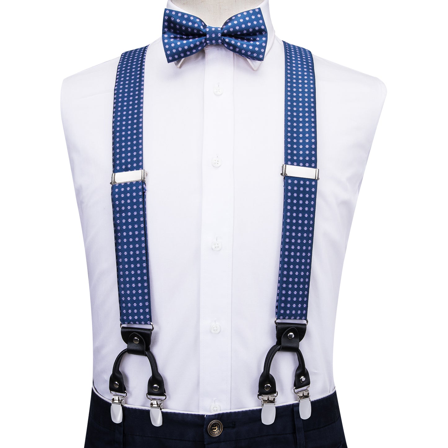 BD3011 Men's Braces Designer Clip Suspender Set [Blue Polka]