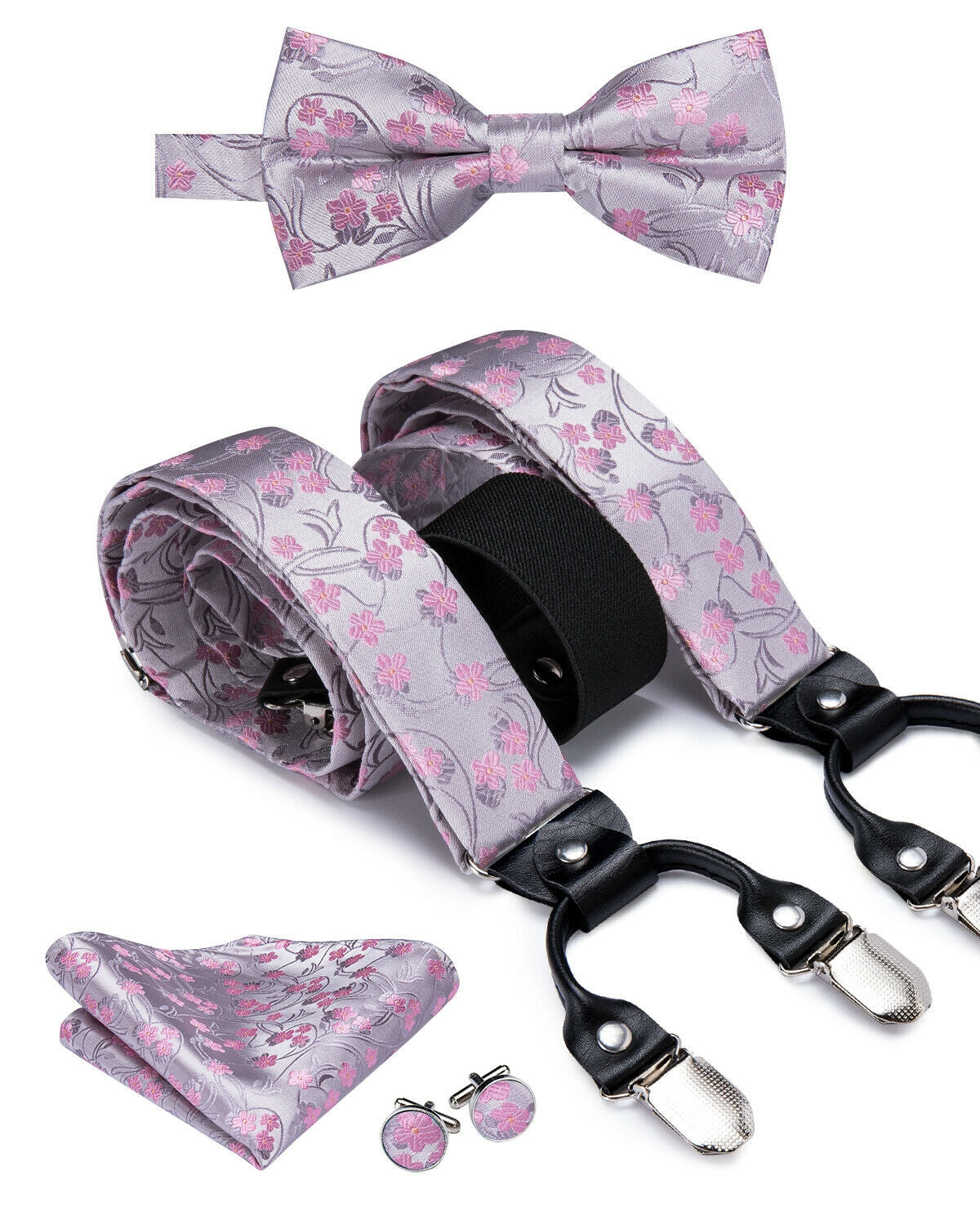 BD3018 Men's Braces Designer Clip Suspender Set [Pink Floral]