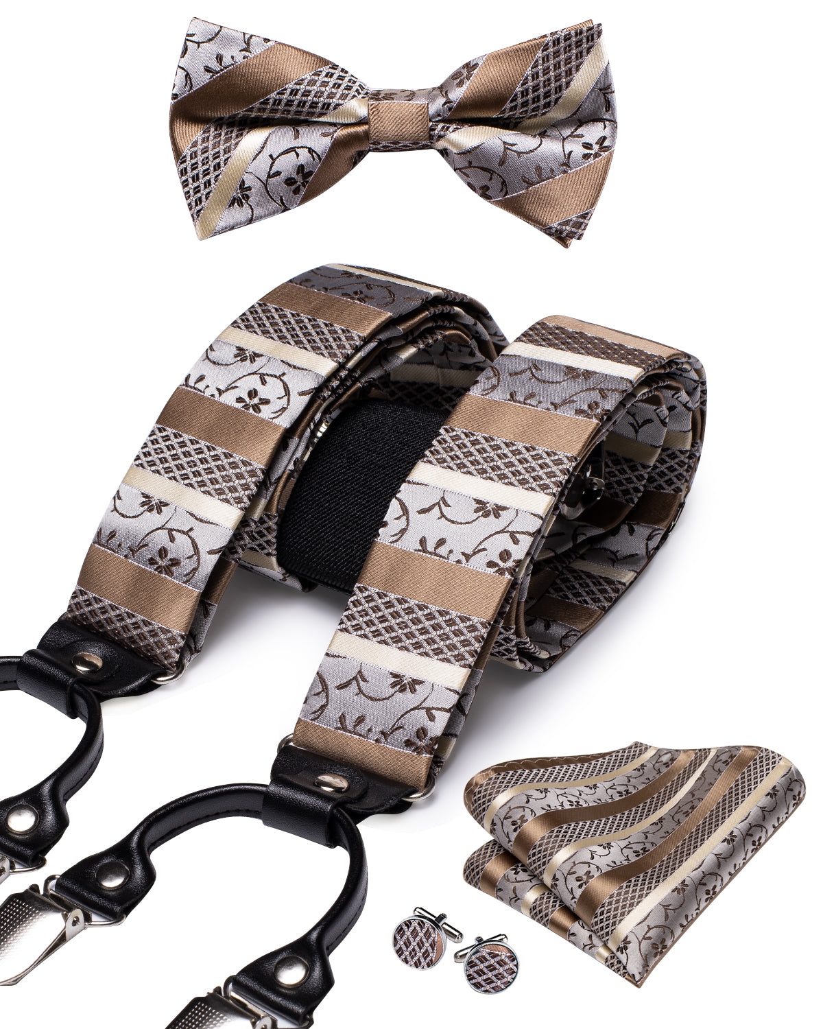 BD3019 Men's Braces Designer Clip Suspender Set [Light Choco]