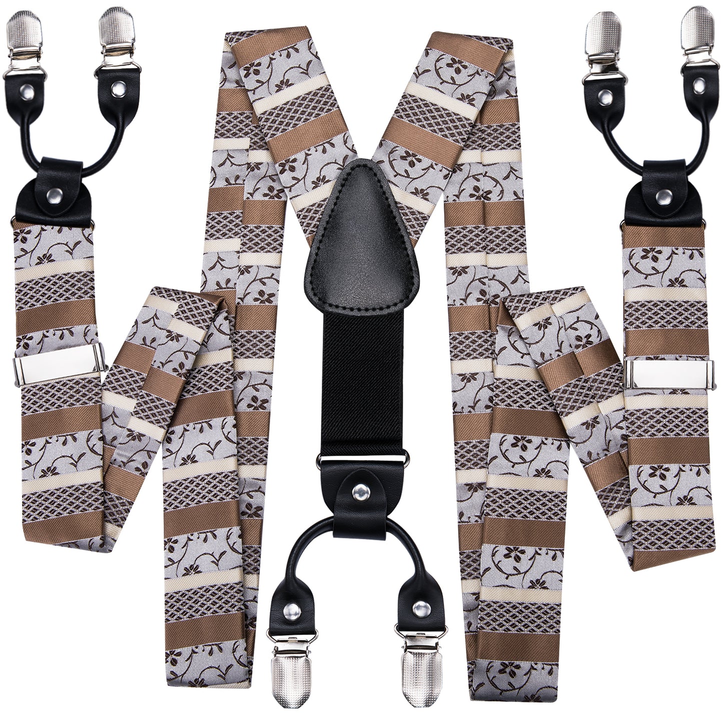 BD3019 Men's Braces Designer Clip Suspender Set [Light Choco]