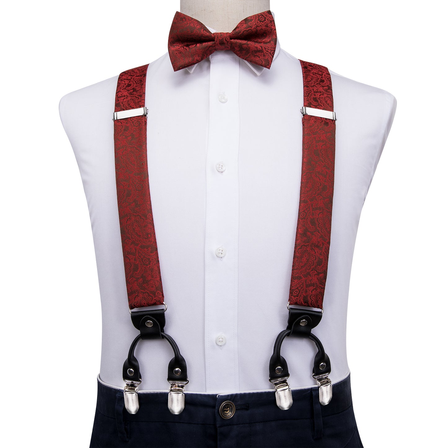 BD3025 Men's Braces Designer Clip Suspender Set [Red Paisley 2]