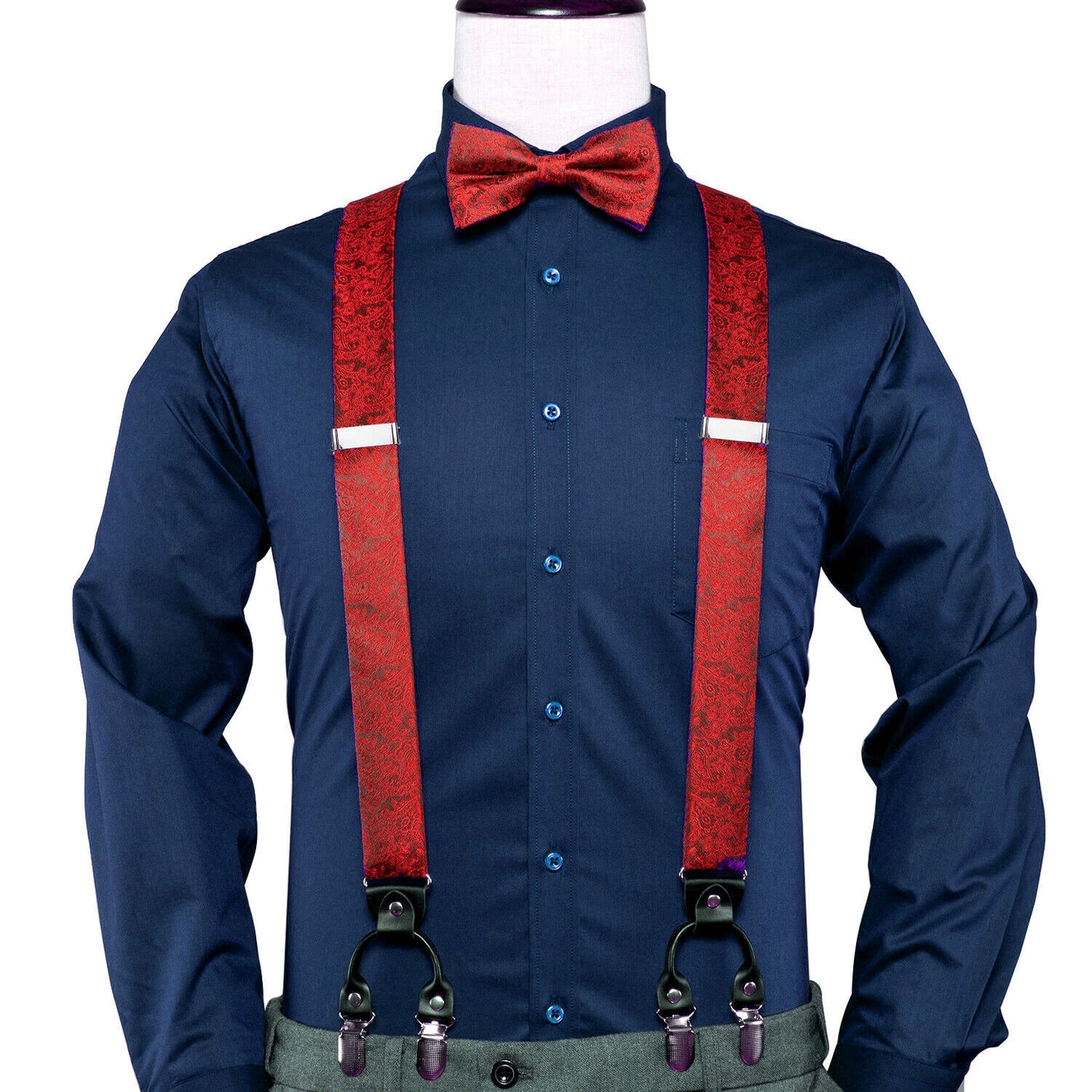 BD3025 Men's Braces Designer Clip Suspender Set [Red Paisley 2]