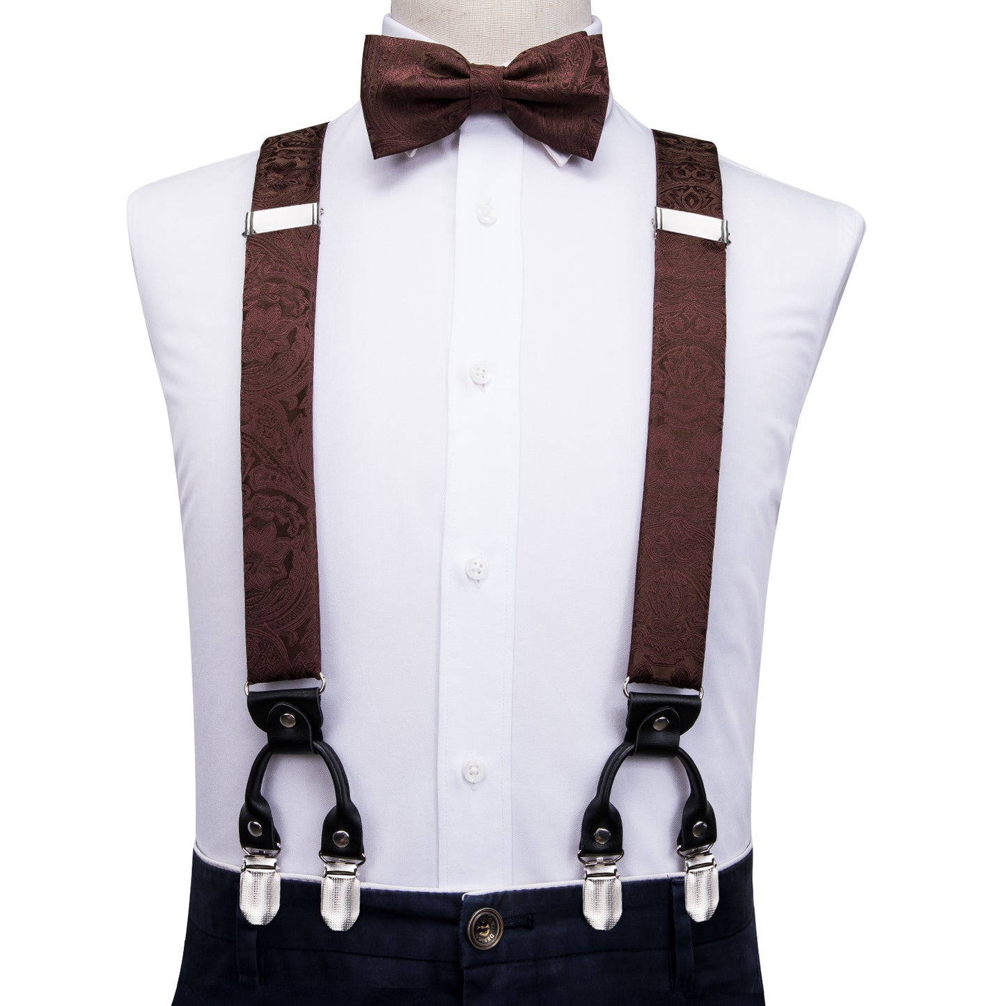 BD3030 Men's Braces Designer Clip Suspender Set [Wine Brown]